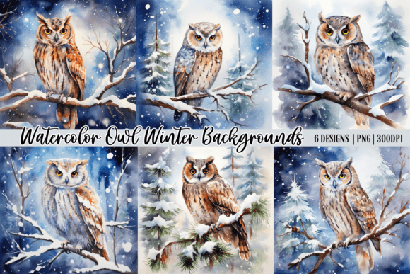 Enchanting Watercolor Owl Winter Backgrounds for Designers