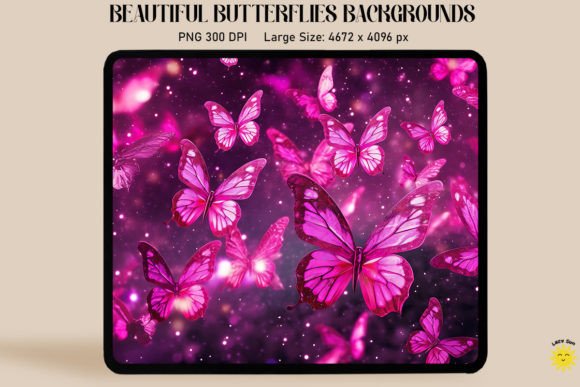 Sparkly Magenta Butterflies Backgrounds: Digital Design Asset