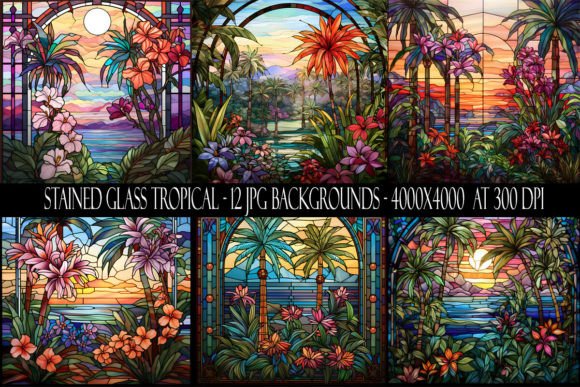 Stained Glass Tropical Backgrounds: A Vibrant Design Toolkit